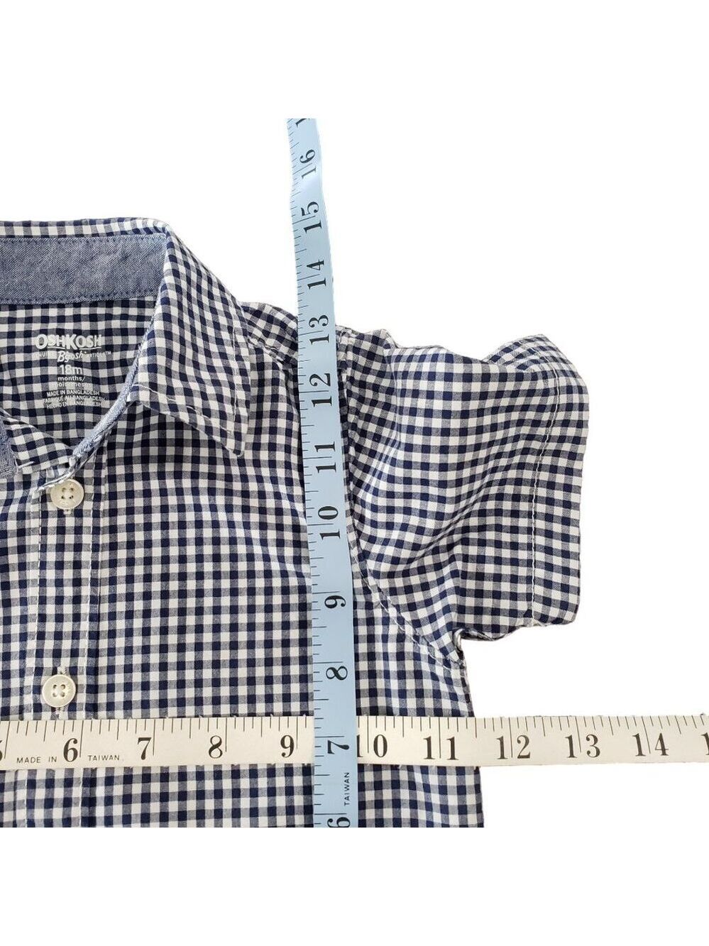 OshKosh Boys 18M Blue Gingham Button Up Shirt Short Sleeve - Picture 8 of 8